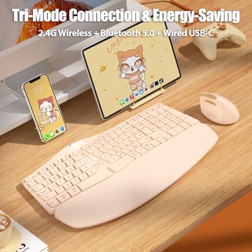 Split Ergonomic Keyboard Wireless with Cushioned Wrist & Palm Rest - Image 4