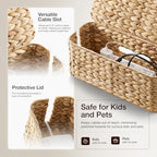 TIDITA 15" L Wicker Cable Management Box with Lid, Natural Water Hyacinth - Image 3