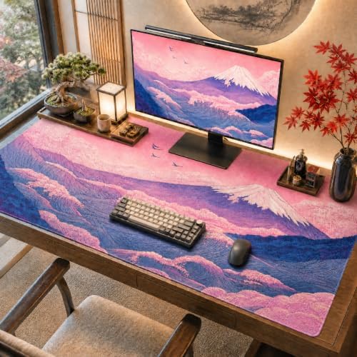 XXXL Extended Desk Mat 48"x24", Japanese Wave Aesthetic Gaming Mouse Pad by HOME