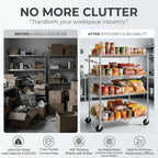 Finnhomy 4 Tier Heavy Duty Commercial Grade Rolling Cart with Handle Bar, Metal Wire Utility Cart with Wheels, Service Trolley on Wheels, Shelf Size 24" D x 36" W, NSF, Chrome - Image 4