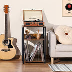 LELELINKY 3 Tier End Table,Record Player Stand with Storage Up to 100 Albums,Turntable Stand for Vinyl,Brown Records Shelf for Living Room Bedroom - Image 2