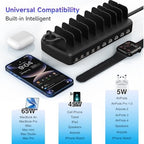 320W Charging Station for Multiple Devices, 10 Ports Fast Multi-Device Charger Organizer Compatible with MacBook Pro Laptop, iPhone, Android, Ipad, Tablet, Kindle, Multi-Device Charging Dock（Black） - Image 6