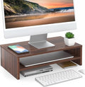 FITUEYES Wooden Monitor Stand Riser, 2-Tier Desk Storage Shelf, Brown by FITUEYES