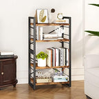 Homeiju Bookshelf, Dorm Desk Hutch, Desk Shelf Organizer, 4 Tier Stackable Bookcase, Adjustable Industrial Book Shelf Storage Organizer for Desktop, Living Room, Bedroom, Office,Rustic Black and Brown - Image 6