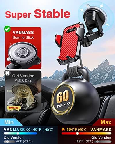 VANMASS【85+LBS Strongest Suction & Military-Grade Ultimate Car Phone Mount【Patent & Safety Certs】 Cell Phone Holder for Dash Windshield Vent for iPhone 17 Pro Max Automobile Interior Sets, Red - Image 5