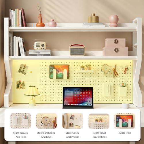 Desk Shelf, 2-tier Desktop Organizer Desk Hutch Storage Rack with Hole Plate Multi-Functional Workstation Organizer Bookcase Computer Desk for Home Office Dorm Top of Desk (37.4" Lx9.9" Wx39" H) - Image 3