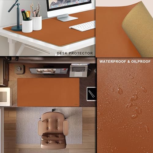 Vyaaa Cork & Leather Desk Pad, 43" x 20" Dual Sided Large Desk Mat, Large Mouse Pad on Top of Desks for Computer, Gaming, Home or Office (Brown) - Image 3