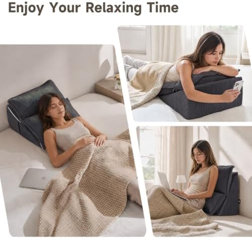 Reading Pillow for Bed, Corduroy Backrest Wedge Pillow - Image 3