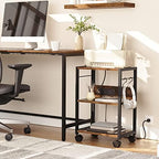 MAHANCRIS Industrial Printer Cart, 3-Tier Mobile Printer Stand, Rolling Cart with Power Outlets and USB Ports, Home Printer Stand with 2 Hooks, for Office, Living Room, Rustic Brown PTHR40E01Z - Image 2