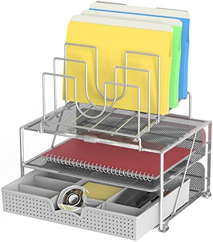 Deco Brothers Desktop File Organizer with Double Tray & 5 Folder Stand Gray by DecoBrothers