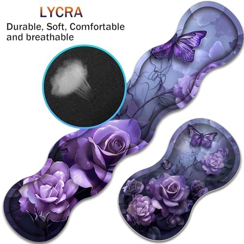 Large XXL Gaming Desk Mat 31.5"x 11.8", Ergonomic Keyboard Wrist Rest & Mouse Pad Wrist Rest + Coaster Set, Non-Slip Base, Memory Foam, Office and Home, Purple Rose - Image 2