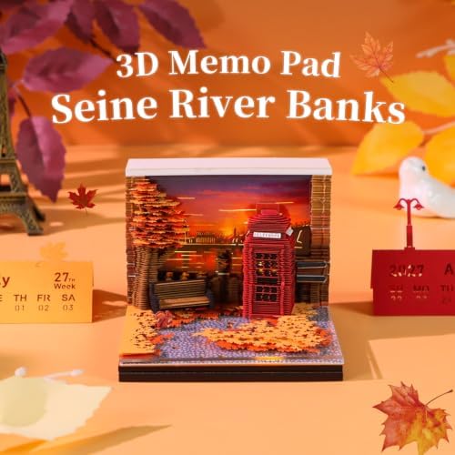 3D Calendar 2027, Unique 3D Memo Pad Tear Away Time Piece Calendar, Fun DIY Paper Carving Art 3D Desk Calendar Notepad Gift for Christmas, New Year (Seine River Banks) - Image 2