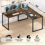 SHW Mission 48 x 48 L-Shape Home Office Computer Desk, Rustic Brown - Image 5