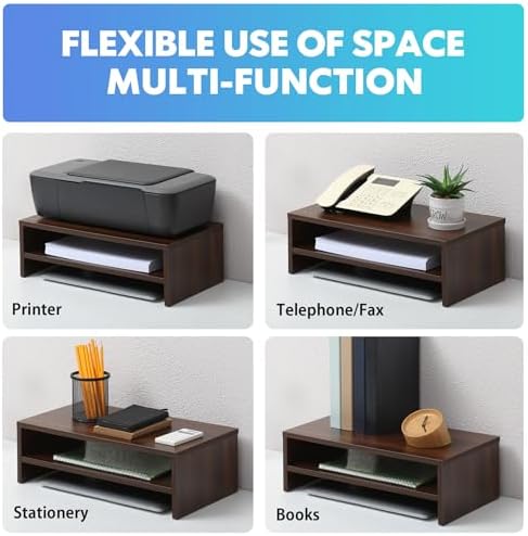 FITUEYES Wooden Monitor Stand Riser, 2-Tier Desk Storage Shelf, Brown - Image 5