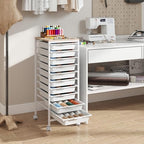 Giantex Rolling Storage Cart with 10 Drawers, Utility Cart w/Wooden Tabletop, Lockable Wheels, Multipurpose Organizer for Art Craft Books Paper, Drawer Carts for Dorm Classroom Office, White - Image 5