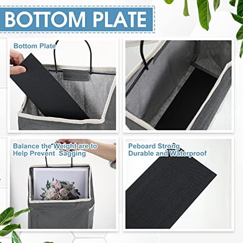Woanger 12 Pcs Wall Hanging Storage Bag Wall Hanging Organizer Bag Over The Door Closet Basket Containers Bins with Hooks Pockets for Bedroom Bathroom, 15 x 4.3 x 8.7''(Gray) - Image 6