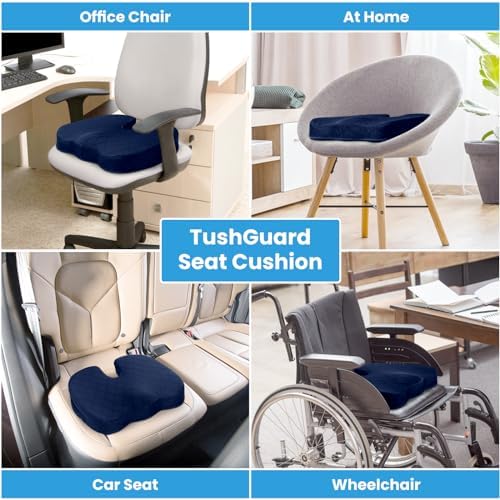 TushGuard Seat Cushion - for Office Chair, Car Seat, Airplane, Bleacher - Sciatica & Coccyx Pain Relief Desk Chair Cushion for Long Sitting Office Workers, Car Drivers(Blue,X-Large) - Image 5
