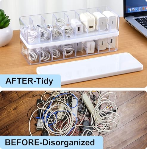 Tatuo Cord Organizer Box with Lid, Clear, White, 4 Pack - Image 5