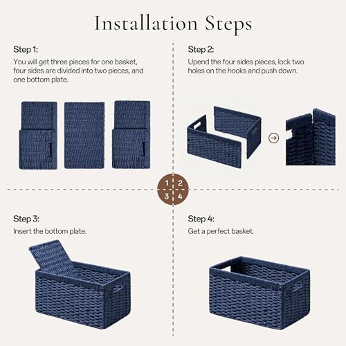 joybest Wicker Baskets for Shelves, Hand-woven Storage Baskets Green - Image 3