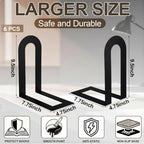 Chunful 6 Pcs Black Metal BookEnds Shelves, 9.5 x 7.75 x 4.75 in - Image 3