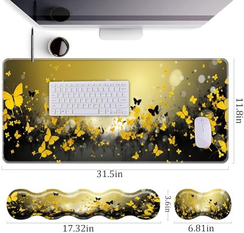 Keyboard Wrist Rest+Mouse Wrist Pad+Desk Pad Set,Memory Foam Ergonomic Easy Typing Pain Relief for Computer Laptop Office Home - Flowers and Butterflies - Image 4