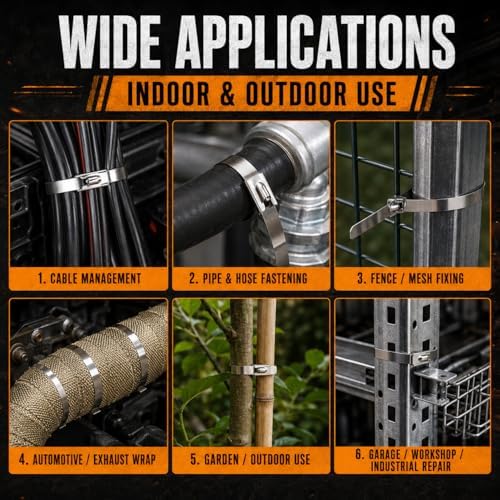 Stainless Steel Cable Tie Gun Set – 450PCS Silver Metal Zip Ties (6/8/12", 150PCS Each) with Scissors, Gloves, Storage Bag for Outdoor Fence Exhaust Automotive - Image 7