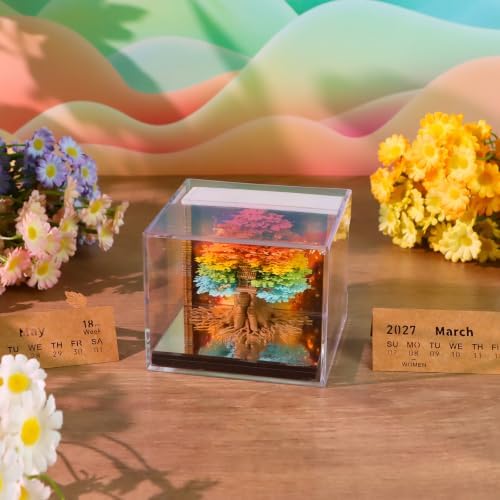 3D Calendar 2027, Desk Time Piece Calendar 2027,Tear-Away 3D Paper Art Notepad w LED Lights,Creative 3D Memo Artsy Pad Calendars, DIY Paper Carving Gift (The Tree of Dreams) - Image 4