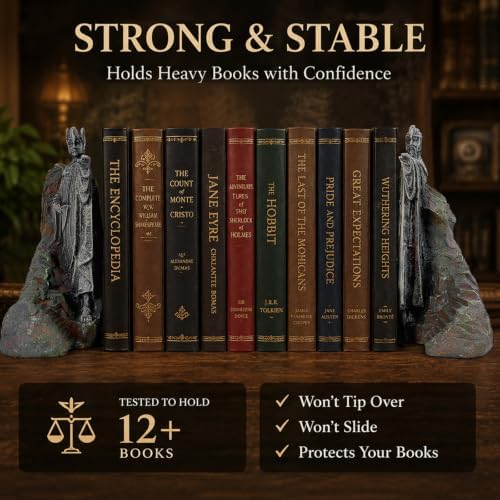 Large 9 Inch Resin Bookends - Heavy Duty Decorative Book Ends for Shelves, Book Holder Supports for Office, Library, Living Room Decor Gift - Image 4