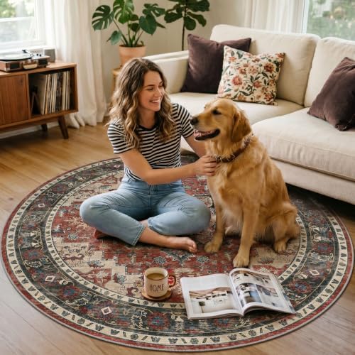 5FT Round Office Chair Mat for Hardwood Floor, Non-Slip Washable Annatto - Image 7