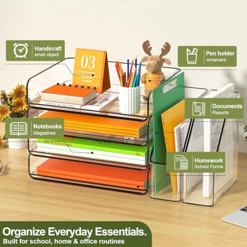 FANXIYQ 4-Tier Acrylic Paper Tray Organizer with Bookends, Paper Organizer - Image 2