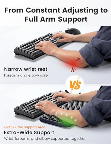 Vaydeer Extra Large Wide Wrist Rest Set for Keyboard and Mouse, Computer Ergonomic Wrist Support, Armrest Elbow Pad Mouse Rest, Typing Pain Relief Soft Memory Foam Desk Cushion for Office Work Gaming - Image 4