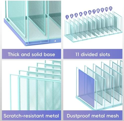File Organizer for Desk, 11-Section Vertical File Sorter, Paper Holder Organizer Standing Metal File Folder for Office Home Classroom, Blue - Image 6