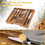 Large Premium Acacia Silverware Organizer - Expandable Drawer Organizer & Utensil Organizer - 17"x19.7" Cutlery Tray with Dividers for Kitchen Utensils and Flatware (7-9 Slots) Acacia - Image 5
