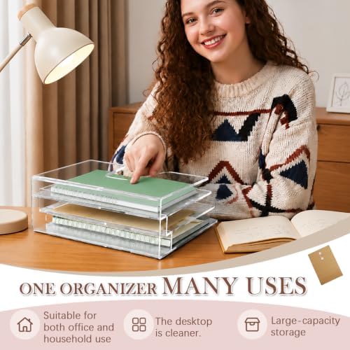 3 Section Clear Acrylic File Organizer, Inclined Desktop File Sorter - Image 4