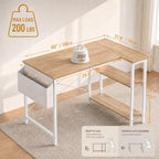 Grandder L Shaped Computer Desk with Reversible Shelves, 40 Inch Small Corner Desk with Storage Bag, Gaming Desk Computer Table Study Writing Table for Home Office Bedroom Small Space, Oak - Image 3