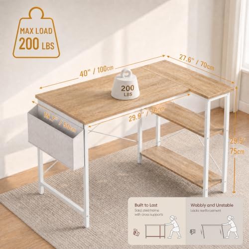 Grandder L Shaped Computer Desk with Reversible Shelves, 40 Inch Small Corner Desk with Storage Bag, Gaming Desk Computer Table Study Writing Table for Home Office Bedroom Small Space, Oak - Image 3