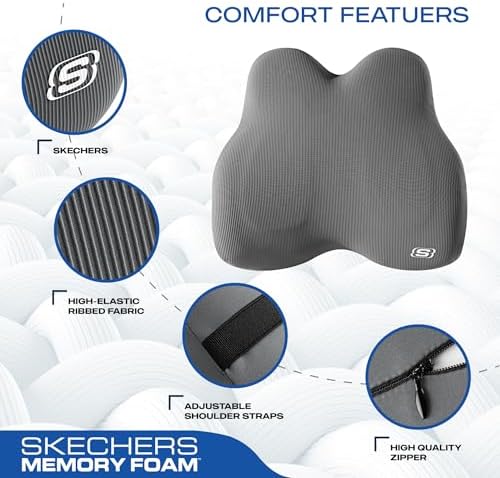 Skechers Memory Foam Lumbar Pillow,Lumbar Support Pillow for Office, Chair Lower Back Pain Relief Lumbar Pillow, Ergonomic Design Back Support Pillow for Office Chair, Car, Home, Travel,Gray - Image 3