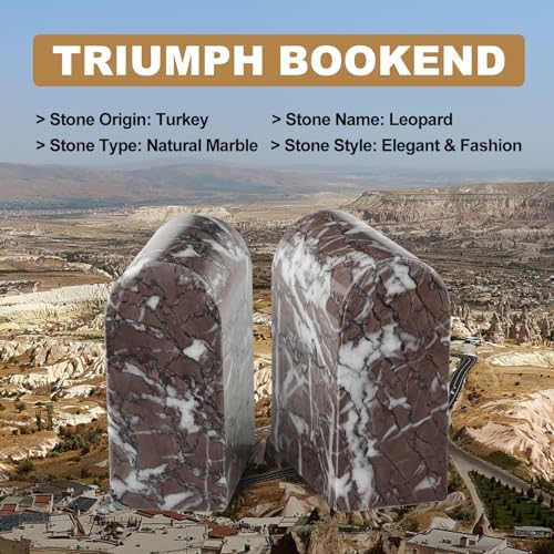 Koville Turkish Natural Marble Bookends for Shelves, Decorative Book Ends, 13lbs Heavy-Duty Marble Book Holders, Bookshelf Apartment Decor for Normal Books/CD/Video Games(Leopard) - Image 4
