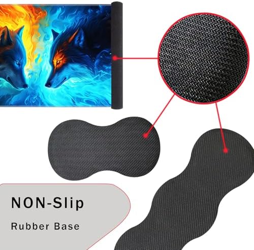Keyboard Wrist Rest and Mouse Pad with Wrist Support Set Ergonomic Coaster,Memory Foam,Easy Typing Pain Relief,Large XL Desk Mat 31.5"x 11.8",Ice Wolf and Fire Wolf - Image 3