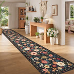 DUKINO 3x20 Runner Rug for Hallway, Floral Washable Long Runner Rug, Black - Image 5