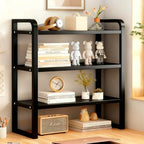 Office Desk Shelf Organizer, Wood Desktop Bookshelf Supplies Storage Rack, Shelf for Top of Desk and Dresser and Cubicle Decor Aesthetic Bookshelf (Black Black, three Tier 19.69 Lx7.87 Wx22.05 H) by Janebert
