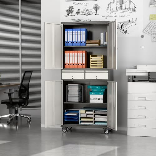 SUXXAN 71" Metal Garage Storage Cabinet with Pegboards,Drawers - Image 6