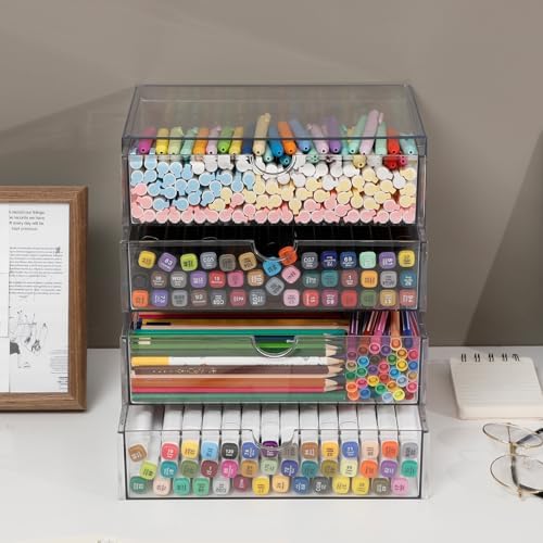 Clear Plastic Drawer Organizer, 4 Drawers by NINEWEEN
