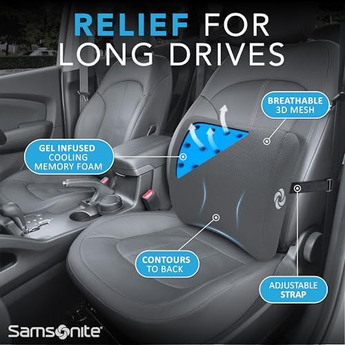 Samsonite Memory Foam Lumbar Support Pillow for Office Chair, Gaming Chair, or Car-Ergonomic Back Cushion-Home Essentials for Sitting Comfort and Posture Relief Back Support with Cooling Gel, Grey - Image 6