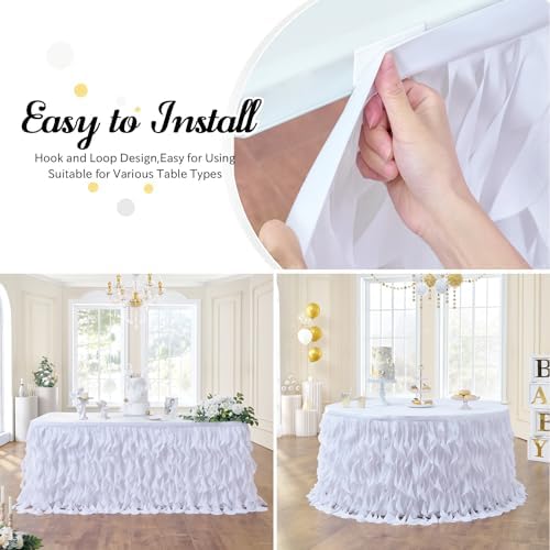 leegleri 14FT White Tutu Table Skirt for Rectangle&Round Tables-Tulle Curly Willow Table Skirt Decorations, White Ruffle Tablecloth for Wedding Bridal Shower Birthday Party Decorations - Image 4