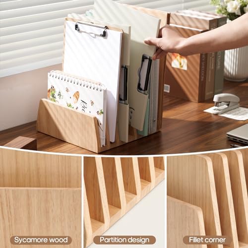 KIRIGEN Wooden File Organizer, 7-Slot Upright Holder for Desk Natural 7K-NA - Image 4