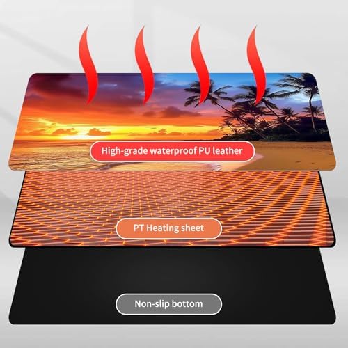 Heated Mouse Pad Hand Warmer, Warm Desk Pad Mousepad Desk Mat with 3 Levels Heating and Auto Shut Down 31.5 x 13 inch PU Leather Warmer Keyboard Mat for Gaming Laptop Office Home, Sunset Beach - Image 4
