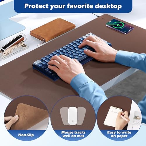 Wireless Charging Desk Mat, Mouse Pad, Brown-R, 32 * 16inch - Image 5
