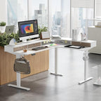 CubiCubi 63"x48" L Shaped Standing Desk with Drawers & Shelf, Warm White - Image 2