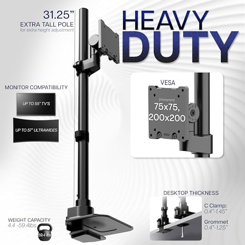 VIVO Single Ultra-Wide Monitor Desk Mount for up to 57 inch Ultrawide Screens, Extra Tall Heavy Duty Adjustable Stand Holds 59.4 lbs, Black, STAND-V157R - Image 3